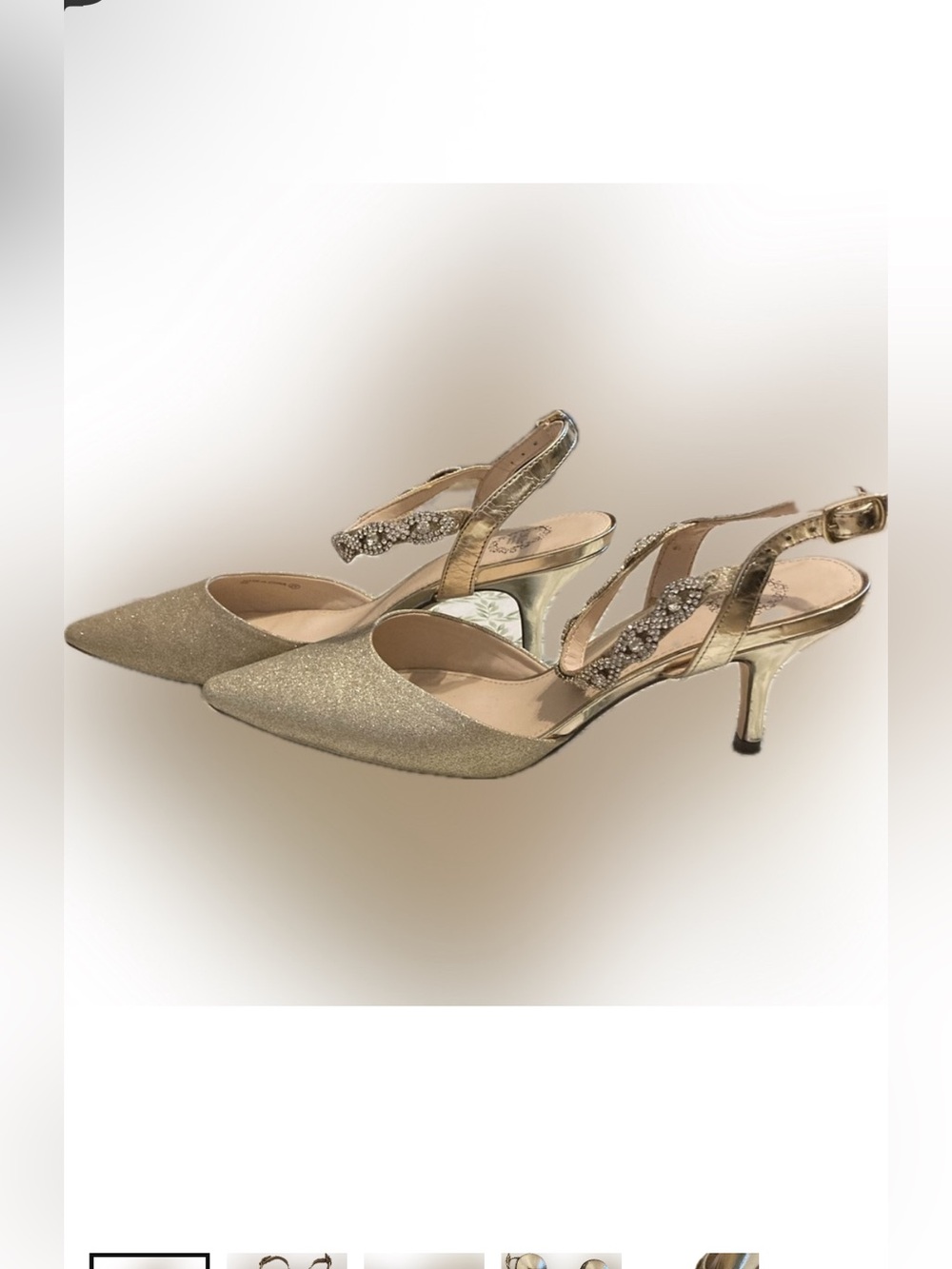 I Miller Bryanna gold/rhinestone heels. Size 8